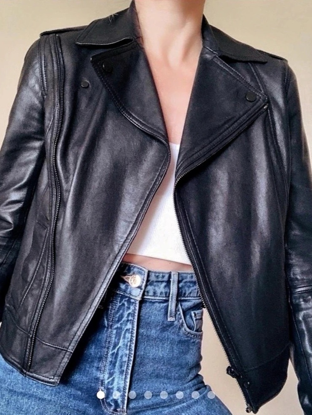 Vince Leather Cross-Front Moto Jacket Black Medium